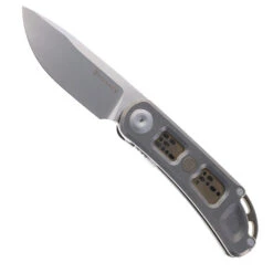 Maxace Big Fella Folding Knife Stonewash Titanium/Gray Inlay Handle Magnacut Plain Edge M22B