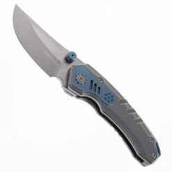 Maxace Blacklight-02 Folding Knife Beadblast & Blue Titanium Handle M390 Blade OM03-1-A