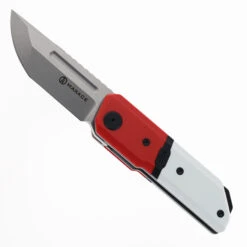 Maxace Capsule Pocket Knife Red & White G10 Handle Front Flipper MMM27-2-A
