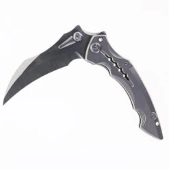 Maxace Hela Folding Scythe Pocket Knife Grey Titanium Handle M390 Satin Blade M20A