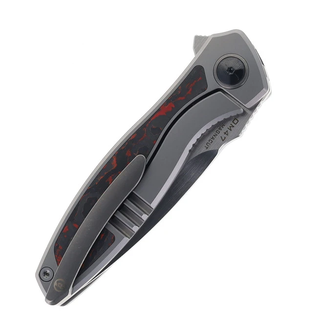 Maxace Perseus Folding Knife Grey Titanium Handle Red Carbon Fiber Inlay Magnacut Steel Blade OM47-1-A 4 Maxace Perseus Folding Knife Grey Titanium Handle Red Carbon Fiber Inlay Magnacut Steel Blade OM47-1-A - Image 4