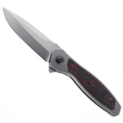 Maxace Perseus Folding Knife Grey Titanium Handle Red Carbon Fiber Inlay Magnacut Steel Blade OM47-1-A
