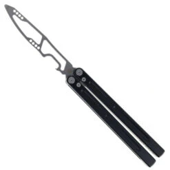 Maxace Phantom Balisong Butterfly Trainer Knife Black Aluminum Handle 9Cr18MoV Plain Edge Stonewash Finish MPH01