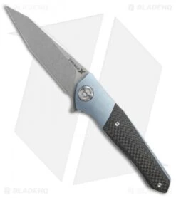 Maxace Dwemer Assassin Liner Lock Knife Carbon Fiber/ Blue Ti (3.8" Stonewash)