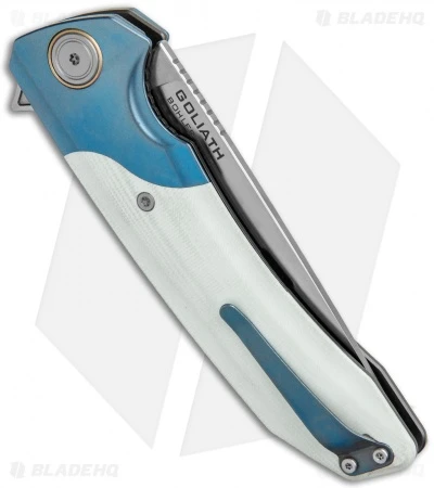 Maxace Knives Goliath 2.0 Liner Lock Knife White G10/ Blue Titanium (4.5" Satin) 3 Maxace Knives Goliath 2.0 Liner Lock Knife White G10/ Blue Titanium (4.5" Satin) - Image 3