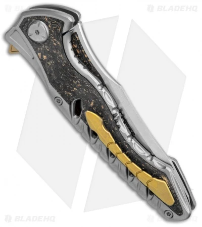 Maxace Knives Hive Frame Lock Knife Gold Marble CF (4.25" Satin W/ CF Inlay) 3 Maxace Knives Hive Frame Lock Knife Gold Marble CF (4.25" Satin W/ CF Inlay) - Image 3