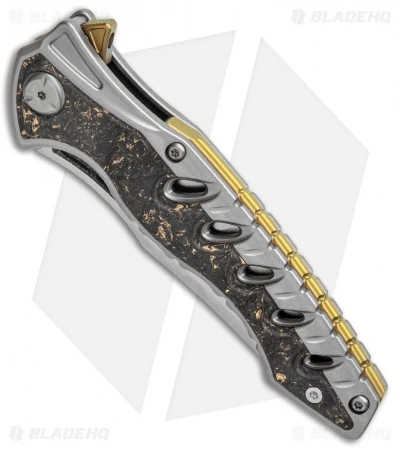 Maxace Knives Hive Frame Lock Knife Gold Marble CF (4.25" Satin W/ CF Inlay) 2 Maxace Knives Hive Frame Lock Knife Gold Marble CF (4.25" Satin W/ CF Inlay) - Image 2