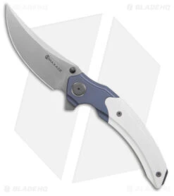 Maxace Rock Linerlock Knife White G-10 + Blue Titanium (4" Stonewash M390)