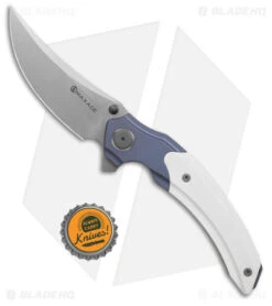 Maxace Rock Linerlock Knife White G-10 + Blue Titanium (4" Stonewash M390) -Blades Maxace Rock Linerlock Knife White G10 Titanium Stonewash BHQ 179113 KC bottlecap