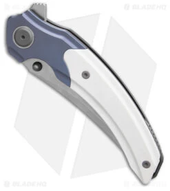 Maxace Rock Linerlock Knife White G-10 + Blue Titanium (4" Stonewash M390) -Blades Maxace Rock Linerlock Knife White G10 Titanium Stonewash BHQ 179113 KC spine