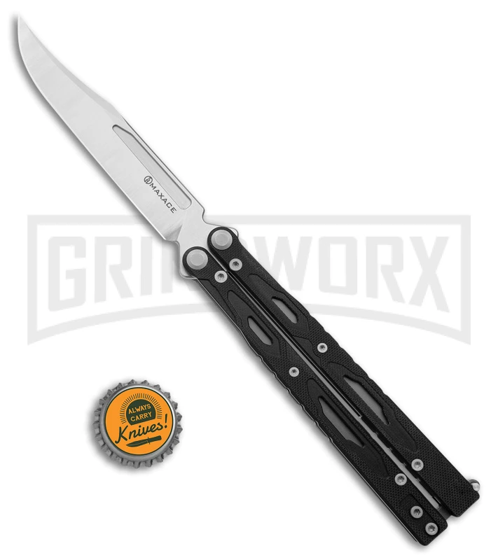 Maxace Unicorn Black G-10 Balisong Butterfly Knife - Bowie Satin Plain 6 Maxace Unicorn Black G-10 Balisong Butterfly Knife - Bowie Satin Plain - Image 6