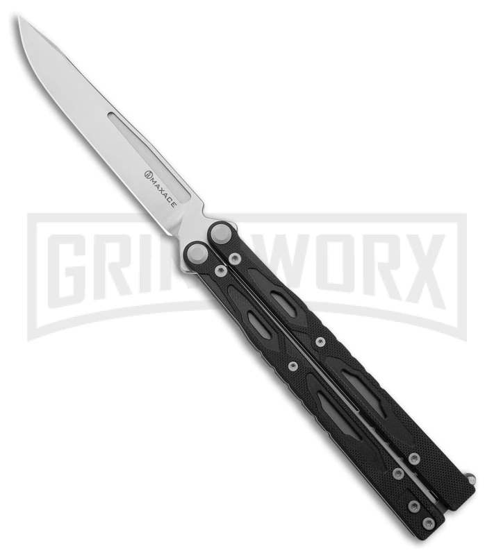 Maxace Unicorn Black G-10 Balisong Butterfly Knife - Spear Point Satin Plain 1 Maxace Unicorn Black G-10 Balisong Butterfly Knife - Spear Point Satin Plain