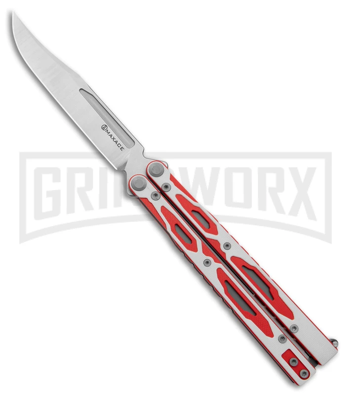 Maxace Unicorn White/Red G-10 Balisong Butterfly Knife - Bowie Satin Plain 1 Maxace Unicorn White/Red G-10 Balisong Butterfly Knife - Bowie Satin Plain