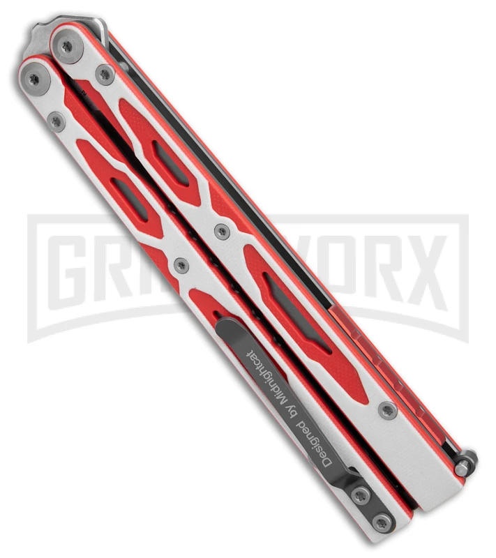 Maxace Unicorn White/Red G-10 Balisong Butterfly Knife - Bowie Satin Plain 3 Maxace Unicorn White/Red G-10 Balisong Butterfly Knife - Bowie Satin Plain - Image 3