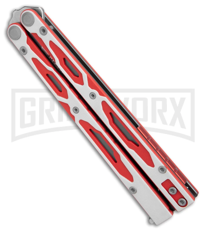 Maxace Unicorn White/Red G-10 Balisong Butterfly Knife - Bowie Satin Plain 2 Maxace Unicorn White/Red G-10 Balisong Butterfly Knife - Bowie Satin Plain - Image 2